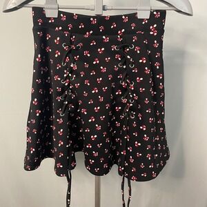 NWT Hot Topic Mush Scuba Lu Skater‎ Skirt Mushroom Print Black Small
